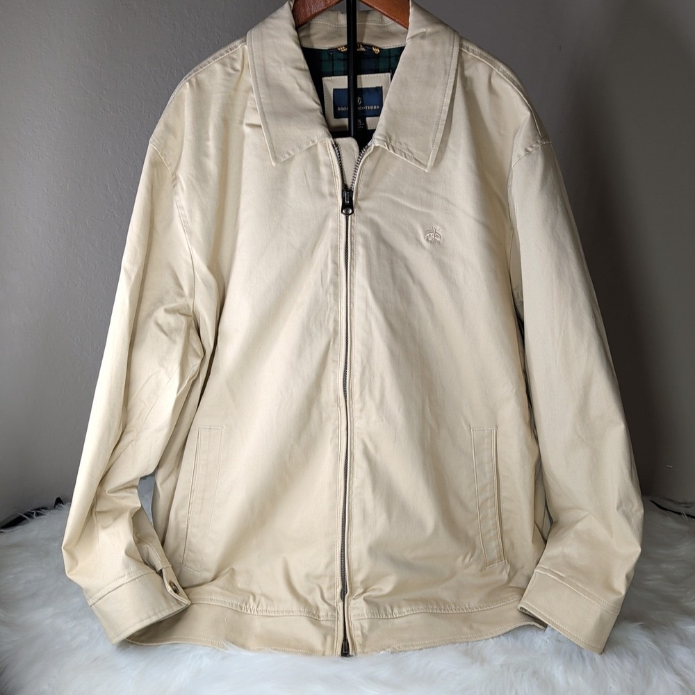 BROOKS BROTHERS Stretch Cotton Twill Bomber Jacket Men's Size XL Beige